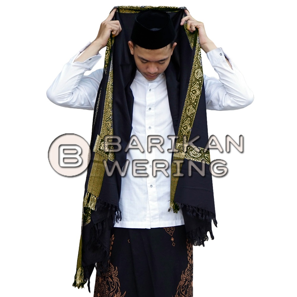 Sorban Kashmiri Asli India Hitam Garis Emas - Sorban Hitam - Sorban Kashmiri Hitam - Sorban Panjang