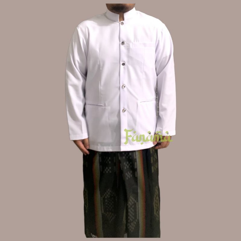 Jasko Putih Polos Jasko Mandarin Busana Muslim Pria Jas Koko Shanghai Kancing Garuda