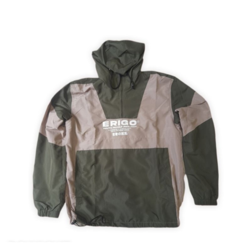Jaket Erigo Pullover Arai Khaki Parasut WindBreakers S Original Unisex Second