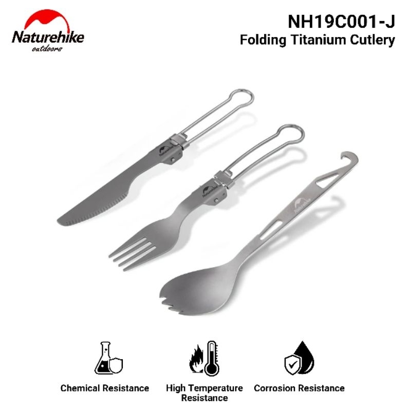 SENDOK GARPU SUMPIT PISAU LIPAT TITANIUM NATUREHIKE NH19C001-J ALAT MAKAN LIPAT CAMPING HIKING GLAMP