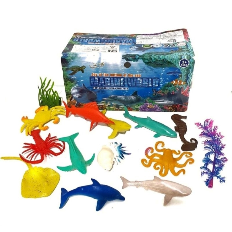Mainan hewan laut mini mainan edukatif anak isi 12 hewan