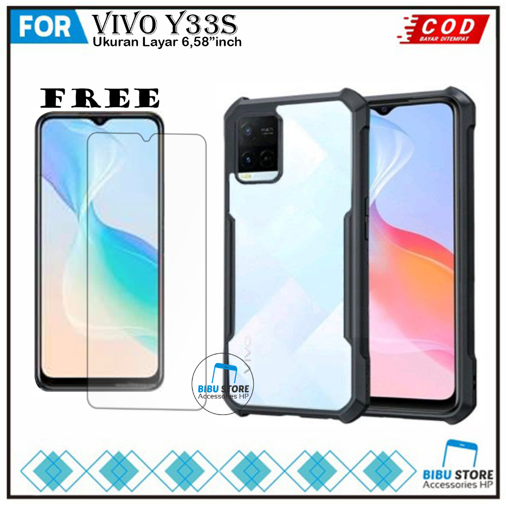 Paket 2in1 Case Vivo y33t Y33s SoftCase Shockproof Transparant Casing