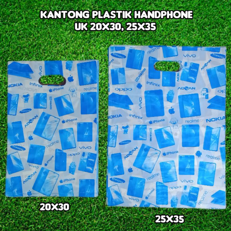 Kantong Plastik HP 50 pcs, 25x35 plastik belanjaan, plastik mall, plastik gambar hp, plastik toko ha