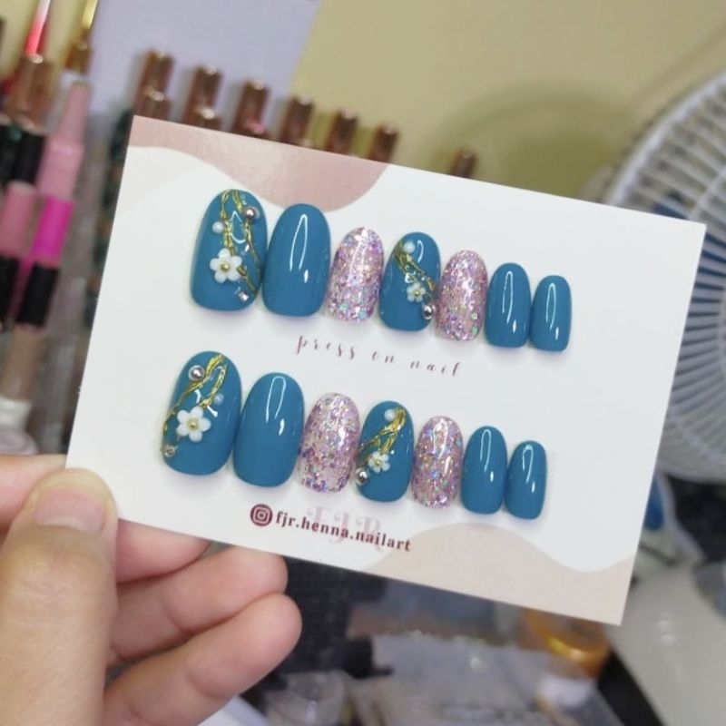 DENIM SERIES - Kuku palsu warna denim, blue denim, biru denim - kuku palsu pengantin - fake nails - 