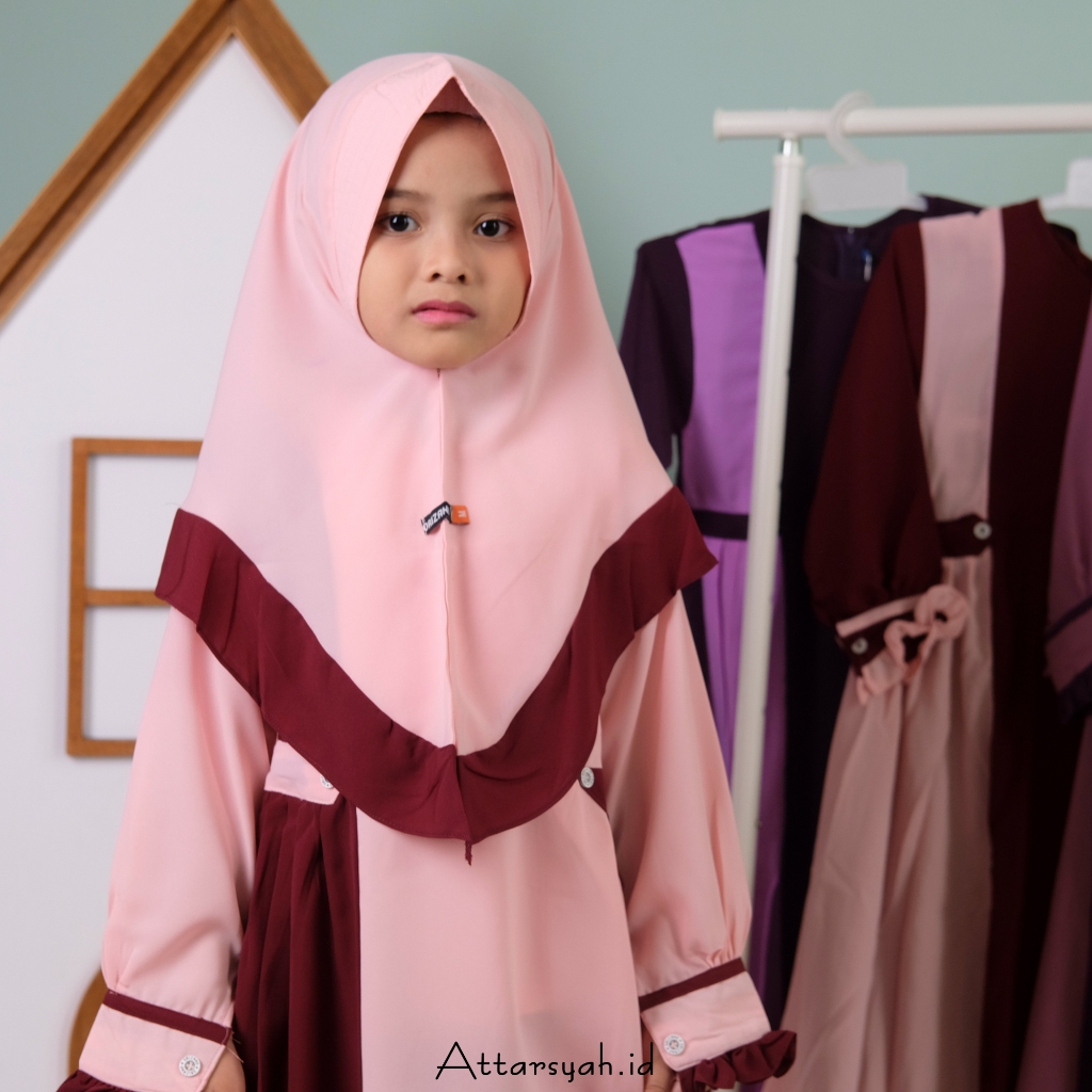 Attarsyah Dress AULIA Kids - Gamis Set Khimar Kids Baju Muslimah Syar'i Anak Gamis Anak Perempuan Ba