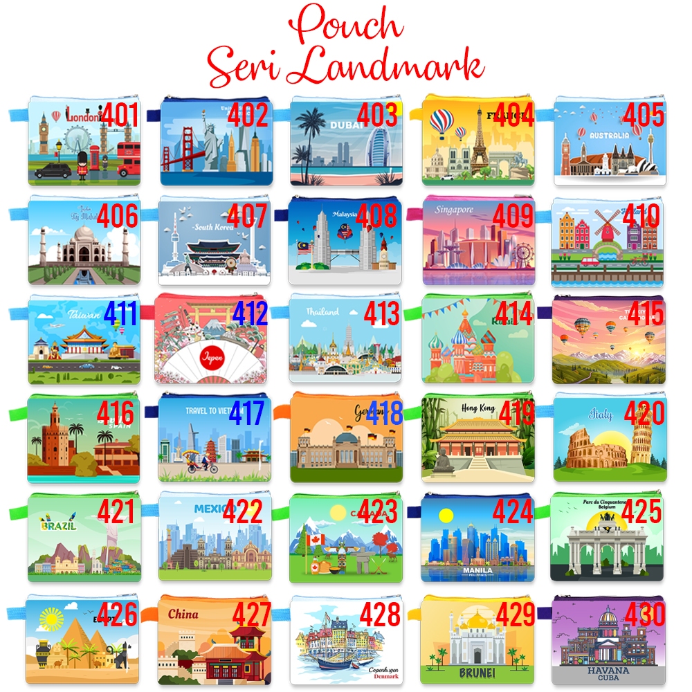 Dompet Pouch Landmark Berbagai Negara Dompet Koin Souvenir Suvenir Pouch Bag Oleh Oleh
