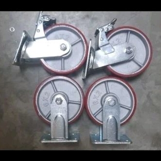 Roda PU 6 inch, Brand RHJ TW ( 1 set, 2 swivel brake, 2 rigid )