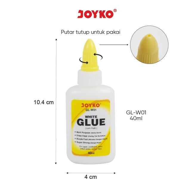 

LEM JOYKO WHITE GLUE 40ML/LEM CAIR JOYKO PUTIH GL-W01