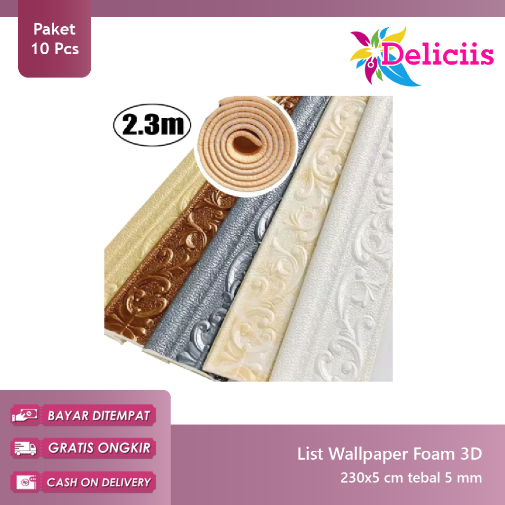 PAKET 10 LEMBAR List Wallpaper Foam 3D 230cm x 5cm