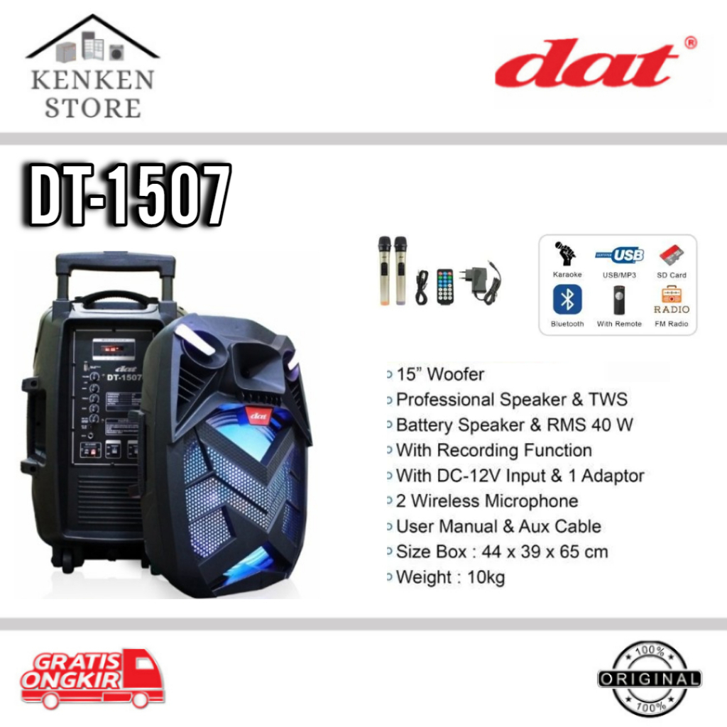 DAT SPEAKER TROLLEY DT-1507 SPEAKER PORTABLE DAT ECO+BOOM