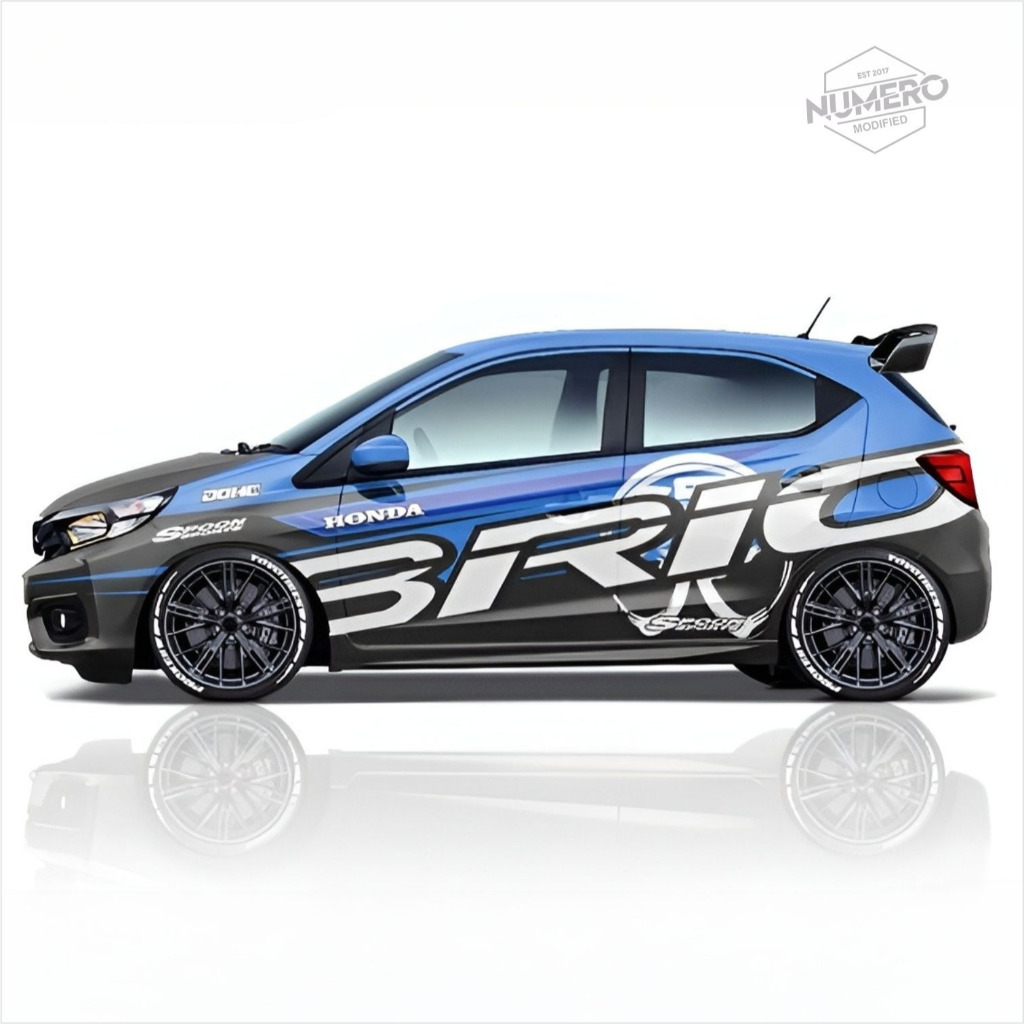 Cutting Sticker mobil brio racing hitam putih by numero™