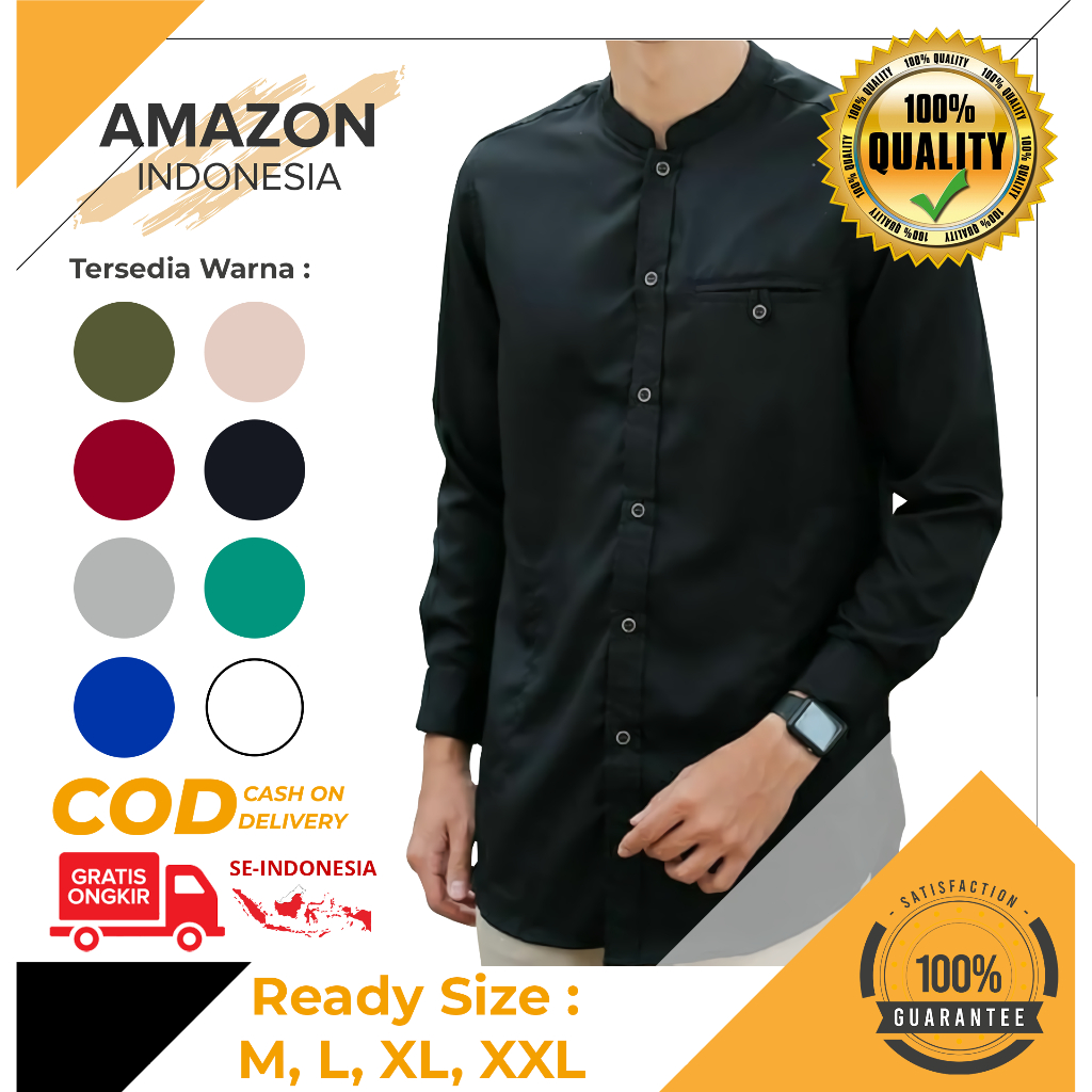 Baju Koko Pria Dewasa Terbaru Model Arto Warna Hitam Black Bahan Premium Baju Muslim Atasan Pria Kemeja Kekinian Lengan Panjang Murah Bagus