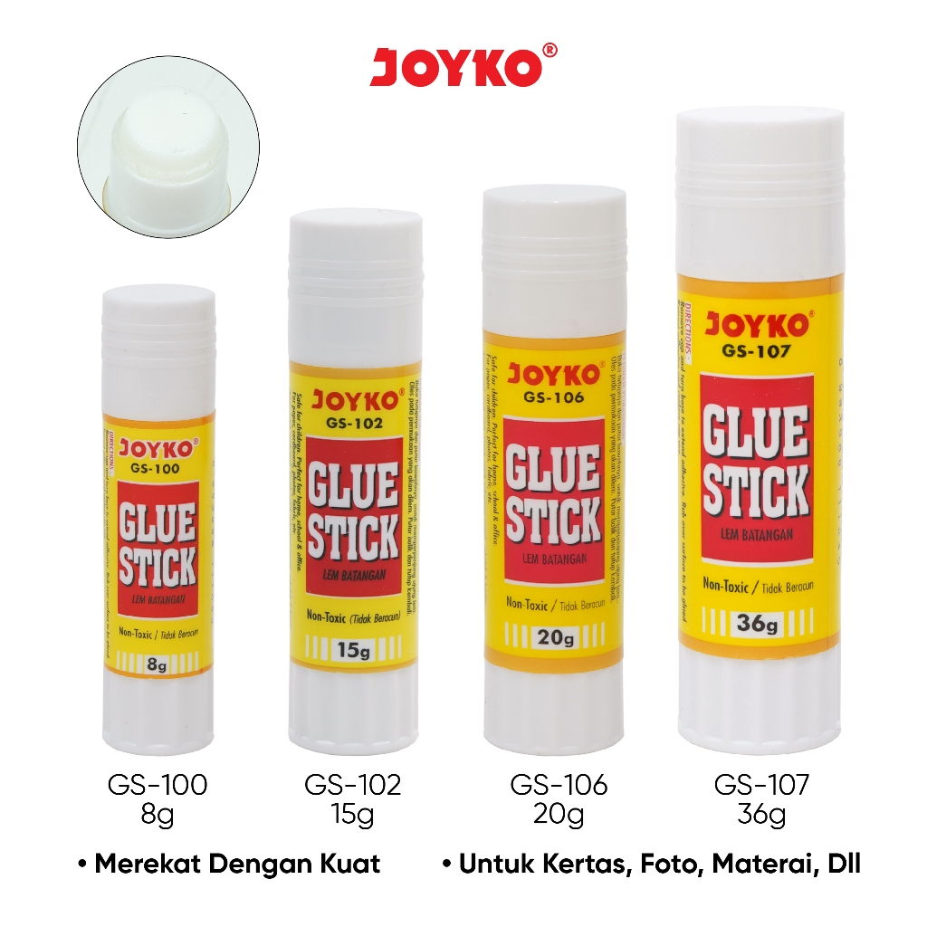 

Joyko Glue Stick 8gr 15gr 20gr 36gr / Lem Batang Lem Kertas Joyko Kecil Besar Putih