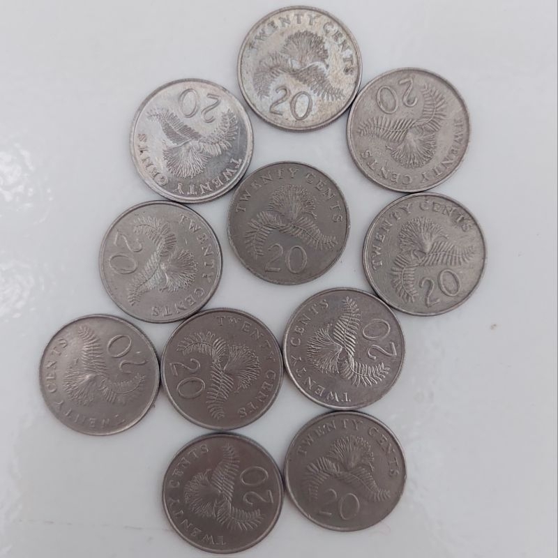 Uang Koin Singapura 20 Cent Tahun Acak Seri Lama - Singapore