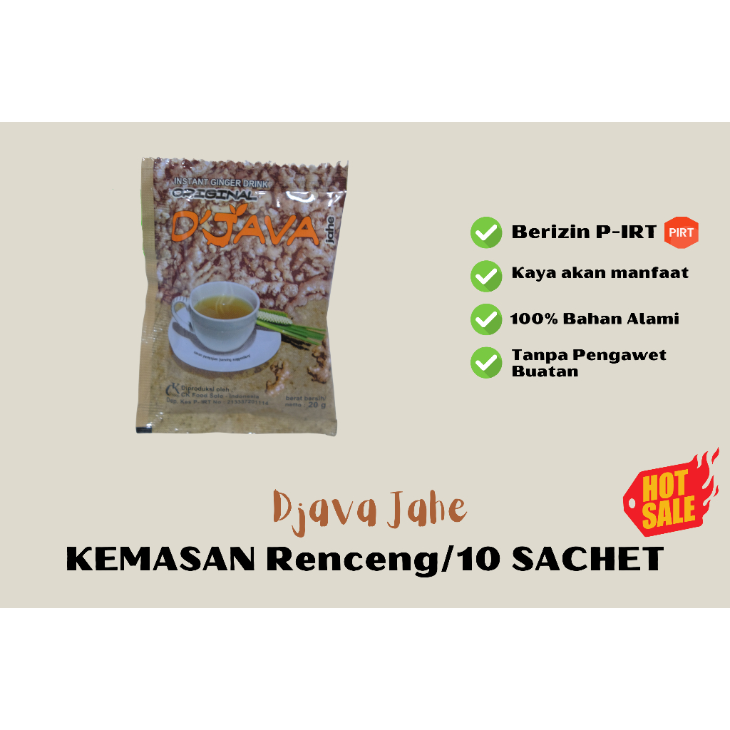 

MINUMAN JAHE SIAP SEDUH/JAHE INSTANT/ JAHE SEDUH HERBAL DJAVA JAHE KEMASAN RENCENG ISI 10 SACHET