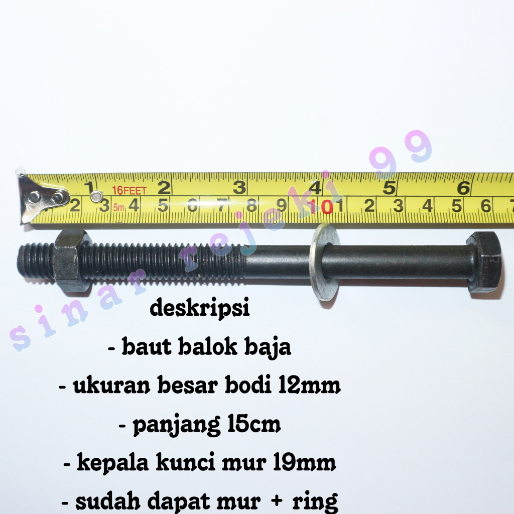 Baut Baja Mur Hitam 15 Cm x 12 Mm Long Thread Bolt Balok Kayu Kanopi