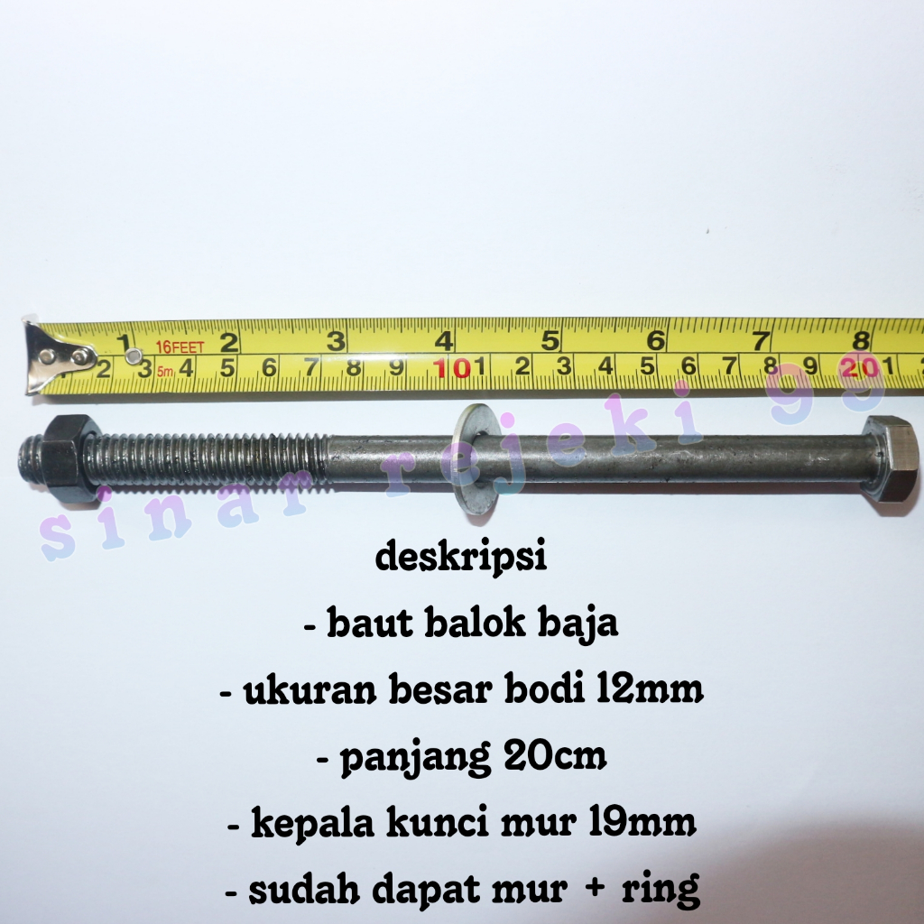 Baut Baja Mur Hitam 20 Cm x 12 Mm Balok Kayu Kanopi