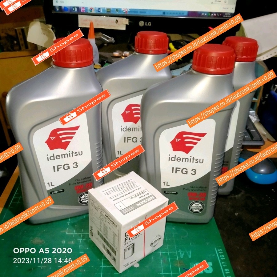 0w-20 Idemitsu Paket Oli 4 liter + filter oli Nissan