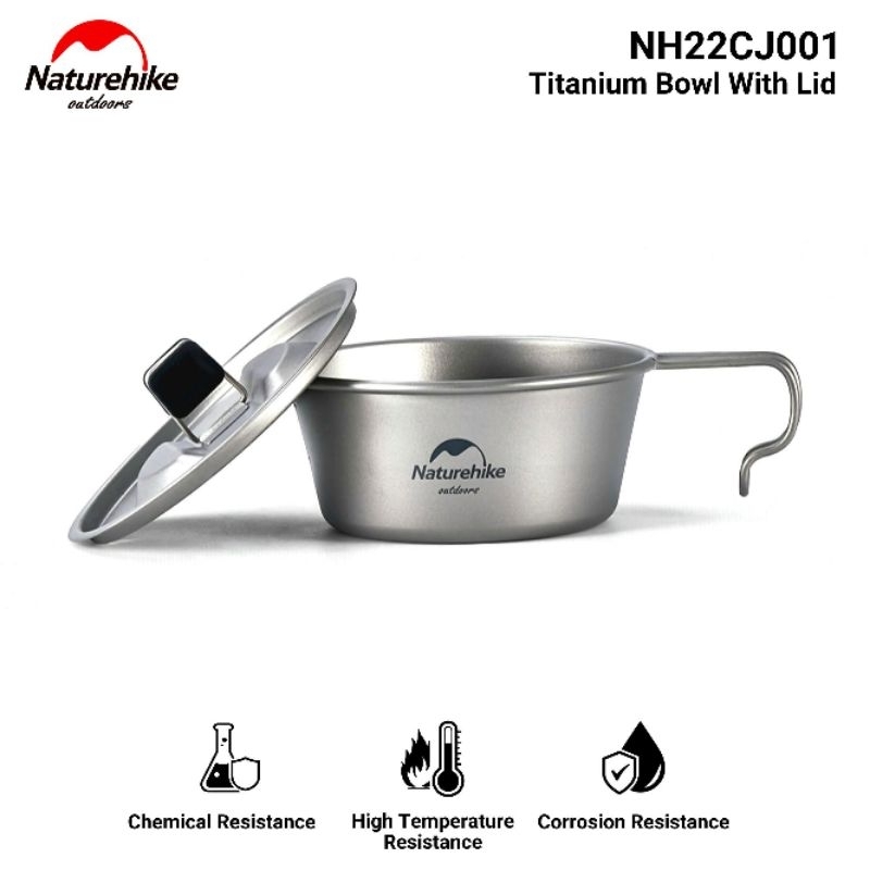 PANCI MANGKOK BOWL WITH LID TITANIUM NATUREHIKE NH22CJ001 PERALATAN MASAK MAKAN CAMPING HIKING GLAMP