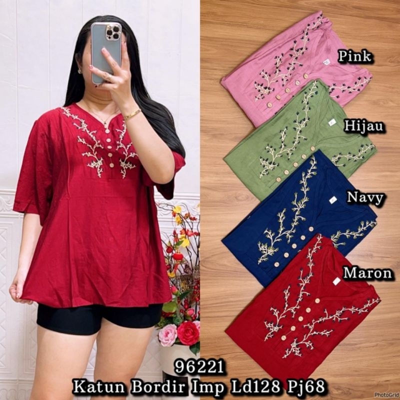 LF 96221 BLOUSE JUMBO BAHAN KATUN IMPORT BORDIR