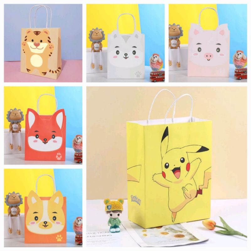 

Satuan- Paperbag goodiebag ultah anak/ Paperbag kartun Pikachu Animal souvenir anak ultah