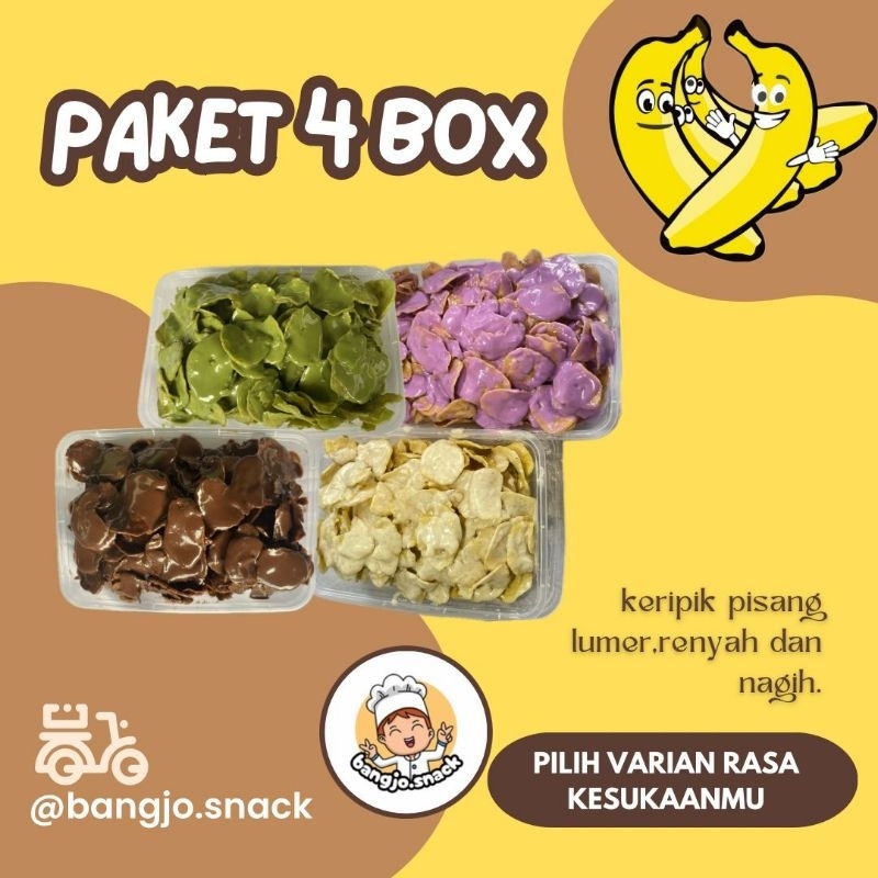 

Paket Hemat Keripik Pisang Lumer BUNDLING 4 BOX 600Gram Pisang Coklat Premium