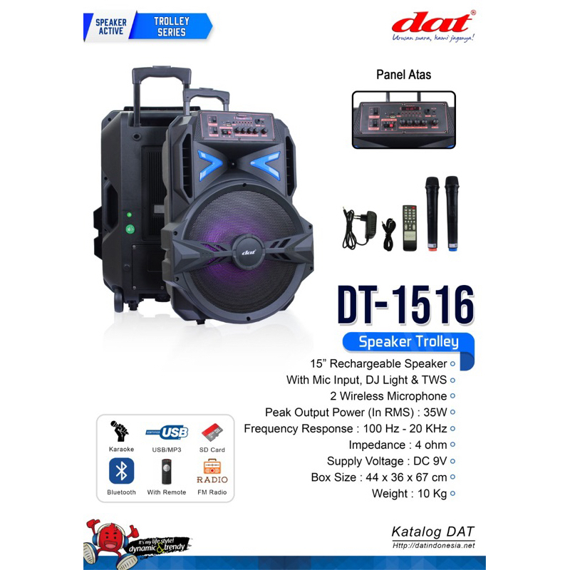 Speaker Trolley DAT DT 1516 Portable Speaker Bluetooth Troli 15 inci DT-1516