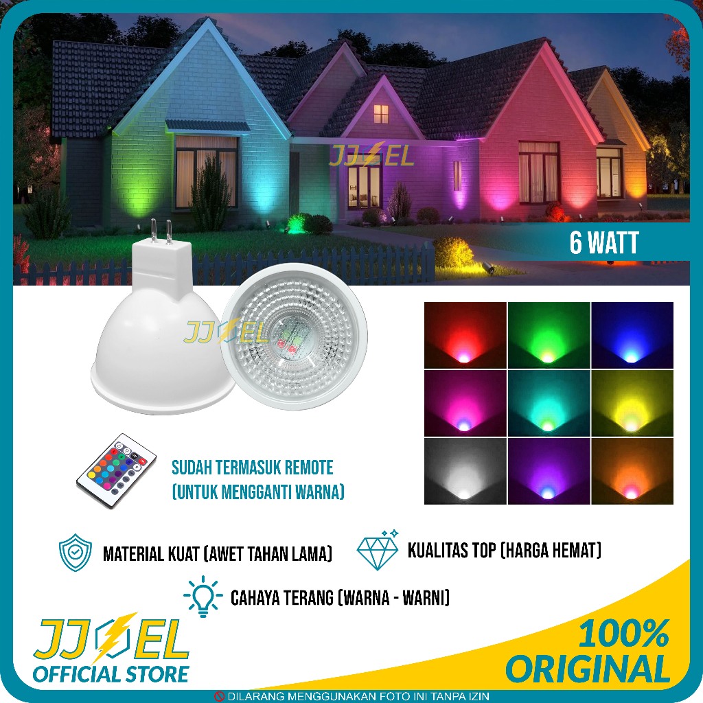 Lampu Sorot LED MR16 6W RGB - Spotlight LED Terang, Hemat Listrik, Warna Warni
