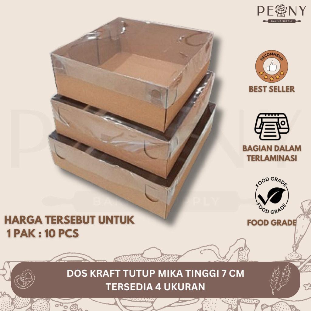 BOX KRAFT TUTUP MIKA / DUS KUE WARNA COKLAT / KOTAK HAMPERS