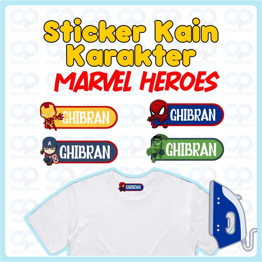 

Stiker Kain Marvel Custom Nama Isi 40 pcs | Stiker Kain Waterproof Custom