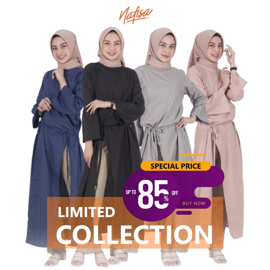 Nafisa Dress DR 04 - Baju Gamis Wanita Lengan Panjang Kekinian Dress Simple Elegant Busui Friendly
