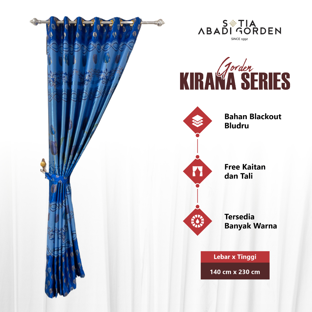 Gorden Blackout Kirana Series Motif Tulip Glossy Gordeng 12 Lubang L 140 Cm x T 230 Cm Jahitan Rapi 