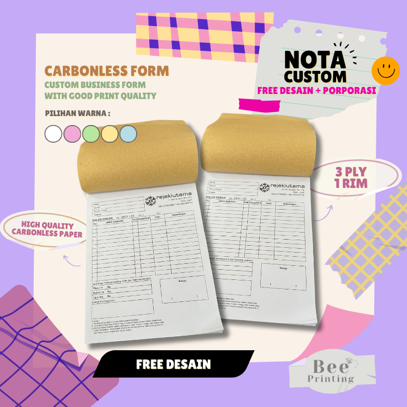 

CETAK NOTA ( BON KWITANSI ) CUSTOM 3 PLY 1 RIM NCR | FREE DESAIN