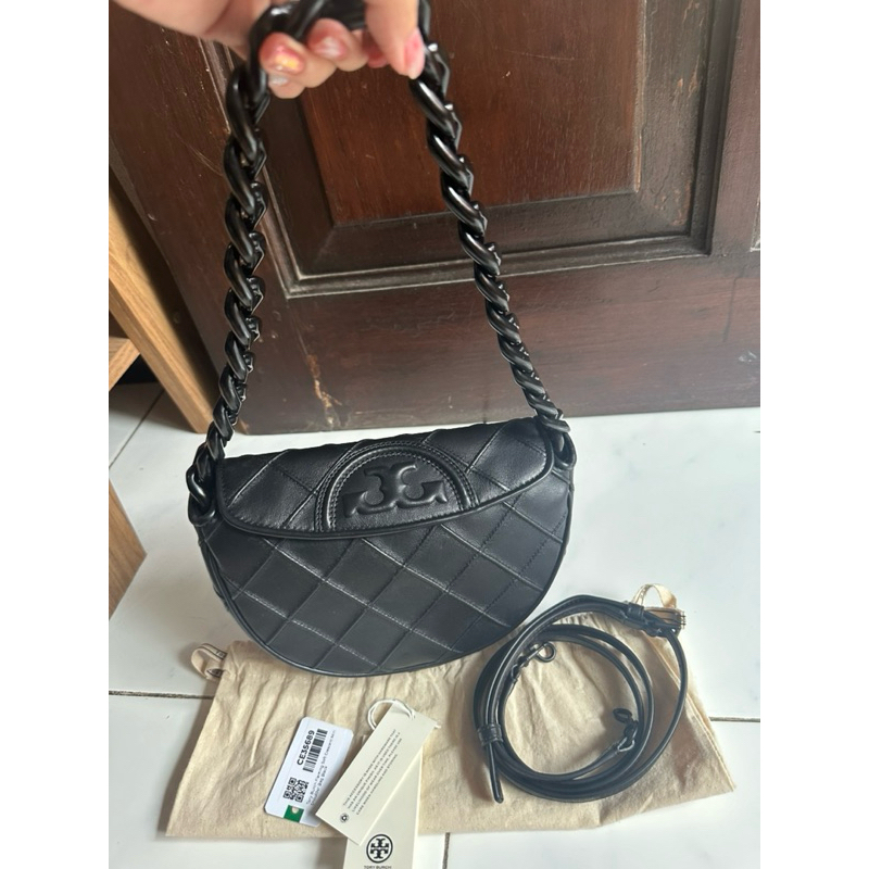 Tory Burch Mini Fleming Soft Crescent Black