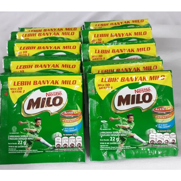 

Susu Bubuk MILO Activ-Go Sachet 22gr - 1 Renceng (10 Sachet Free 1 Sachet ) Ready Exp Agst 25