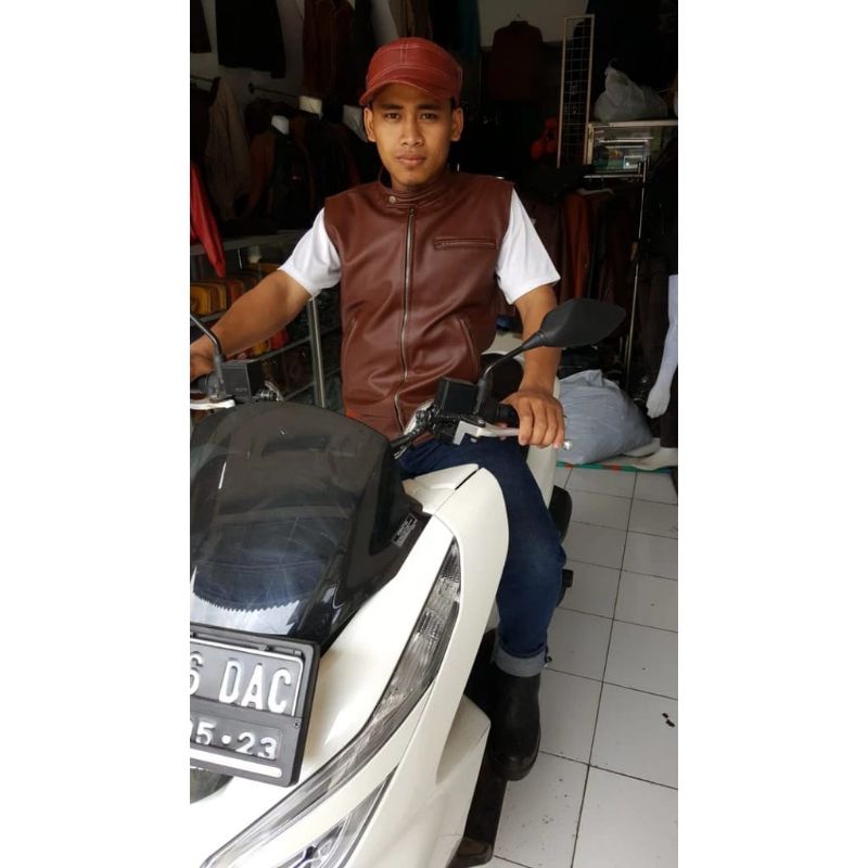 Rompi kulit jaket pria rompi PU Leather/Sintetis mirip kulit asli