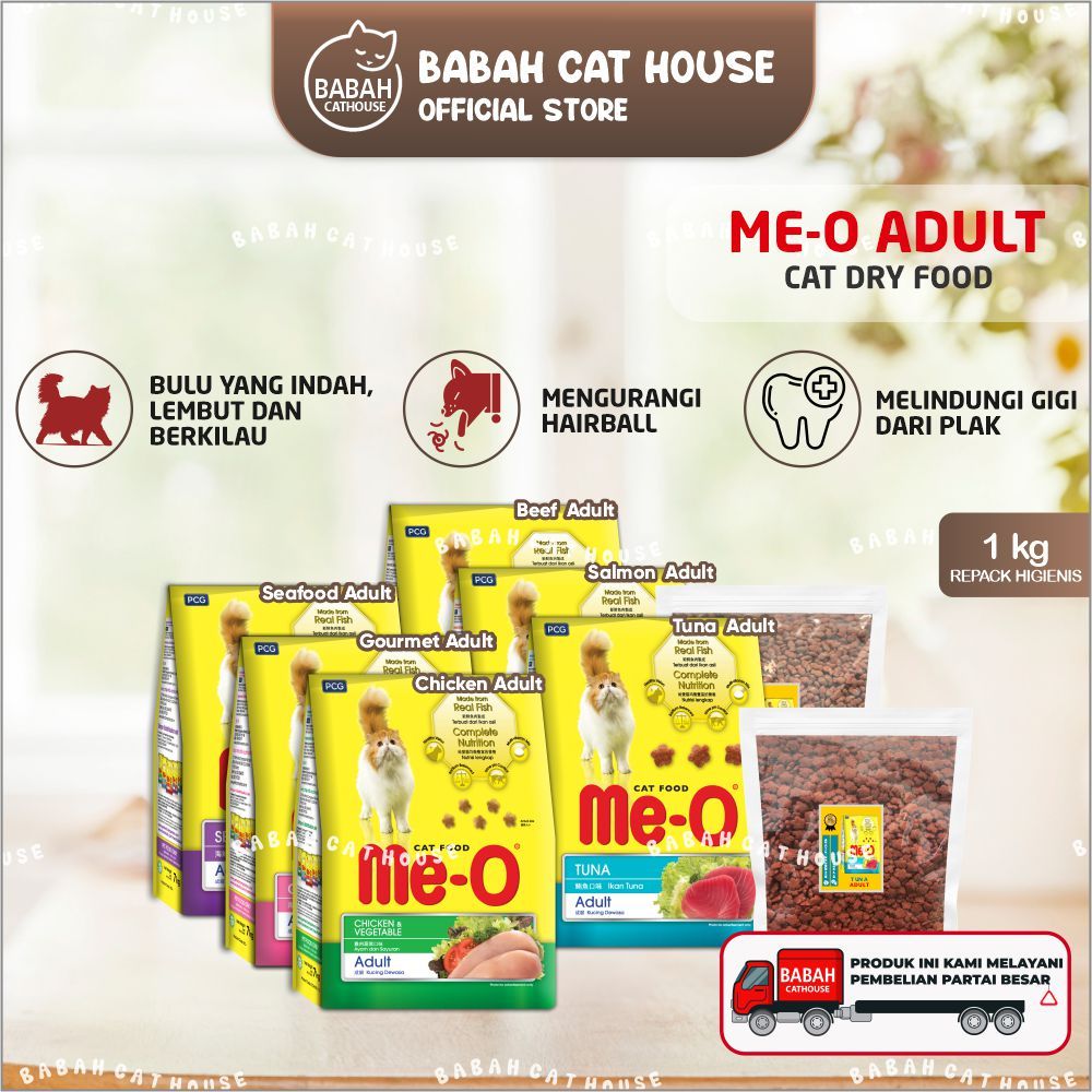 MEO ADULT 1KG Makanan Kucing Tuna Salmon Chicken Seafood Beef Gourmet Cat Dry Food  Dewasa Kering Ra