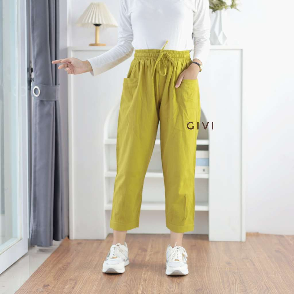 celana haruka pants 7/8 linen crinkle premium JUMBO