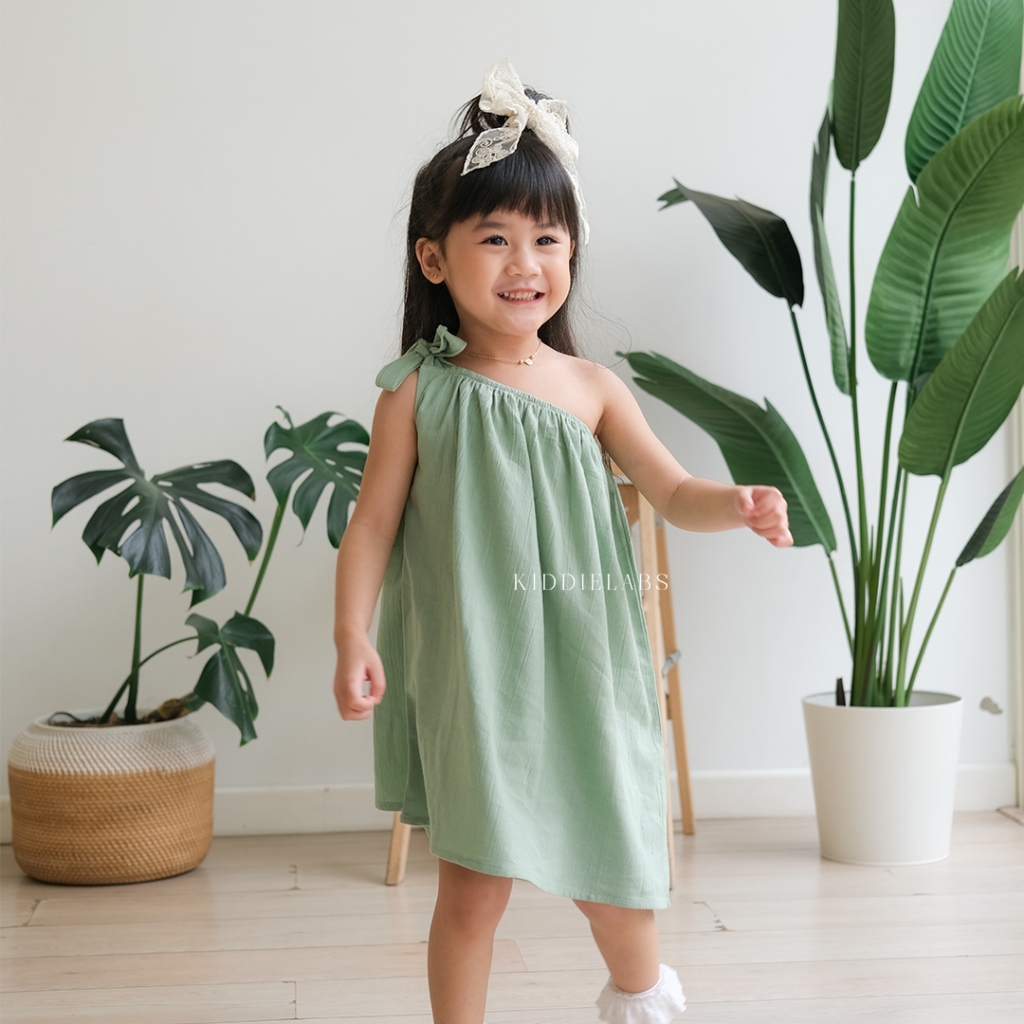Kiddielabs [4 WARNA 1-6 Tahun] Sooya One Shoulder Dress Pakaian Anak Perempuan Dress Linen One Shoul