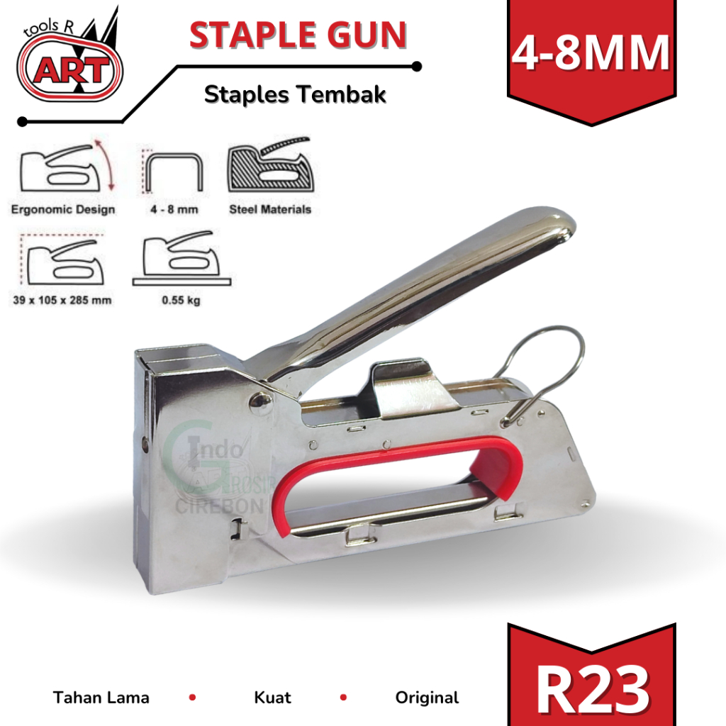 

Steples Tembak Standar 4 - 8 mm Staple Gun R23 ART Tacker Tembakan Staples Stapler Jok Kain Wedding Kardus warna silver