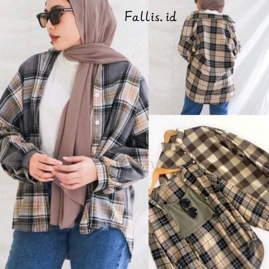 Kimberli Kemeja Flanel Oversize Kemeja Wanita Flanel Import