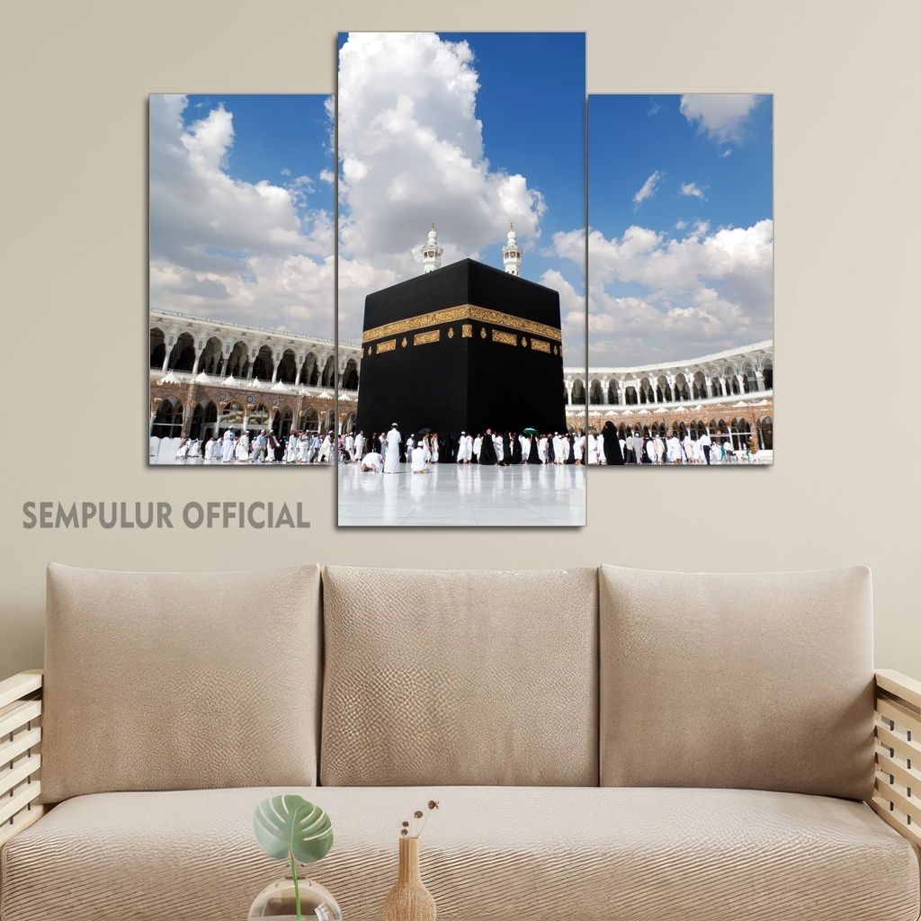 Pajangan Kamar Tidur Makkah Madinah 50X40 Multi Panel | Poster Ruangan Kayu Muslim Makkah Madinah | 