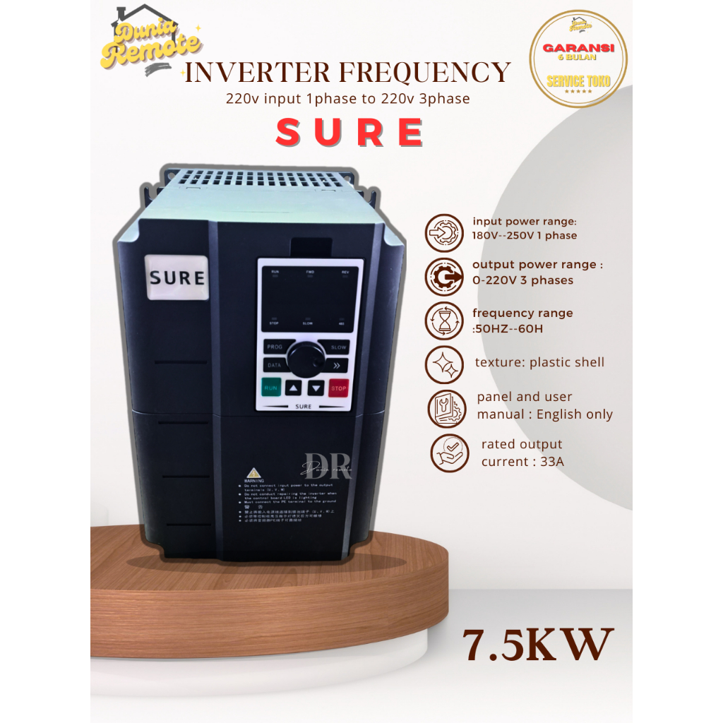 SURE Inverter 7.5KW 220V 1Phase input To 220V 3Phase output Inverter VARIABLE DRIVE FREQUENCY