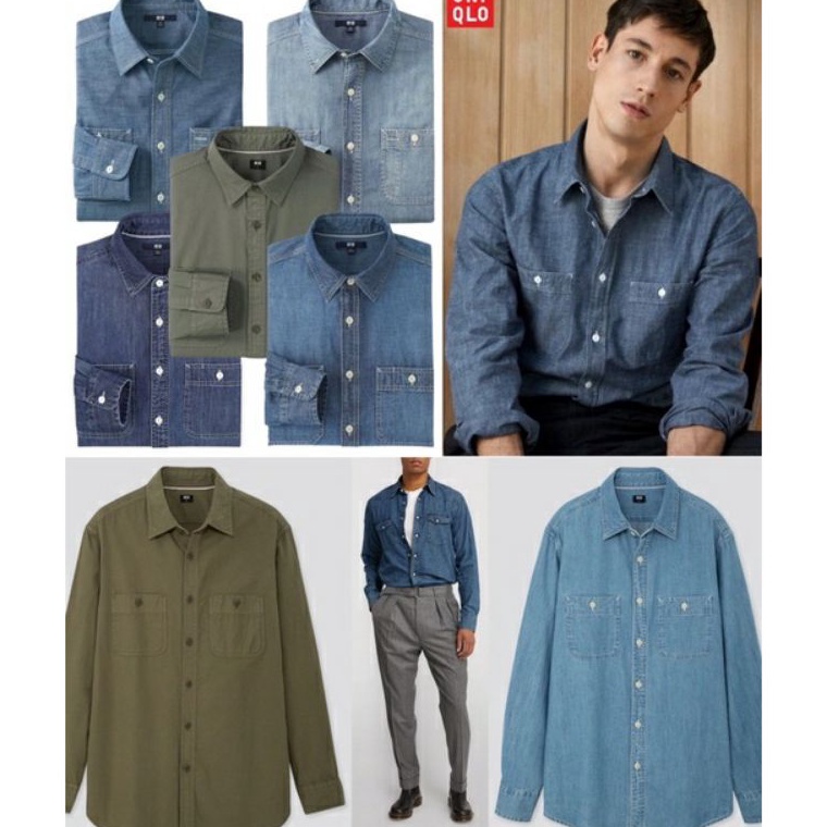 Terbagus KEMEJA PRIA DENIM UNIQLO MEN CHAMBRAY LONGSLEEVE SHIRT