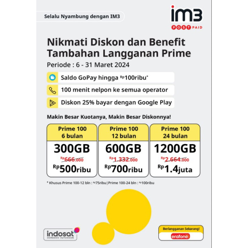 E-SIM KUOTA INDOSAT DATA PRIME FULL KUOTA REQUEST NOMOR