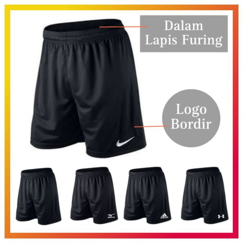 Celana Pendek Olahraga Bola Training Pendek Logo Bordir Lapis Furing Pria Wanita