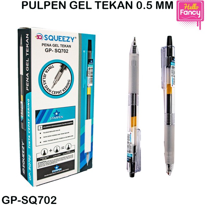 

Murah Pulpen Gel Tekan Starpen Gel Pen Click SQ Starpen 5mm SQ72 1Pck 9