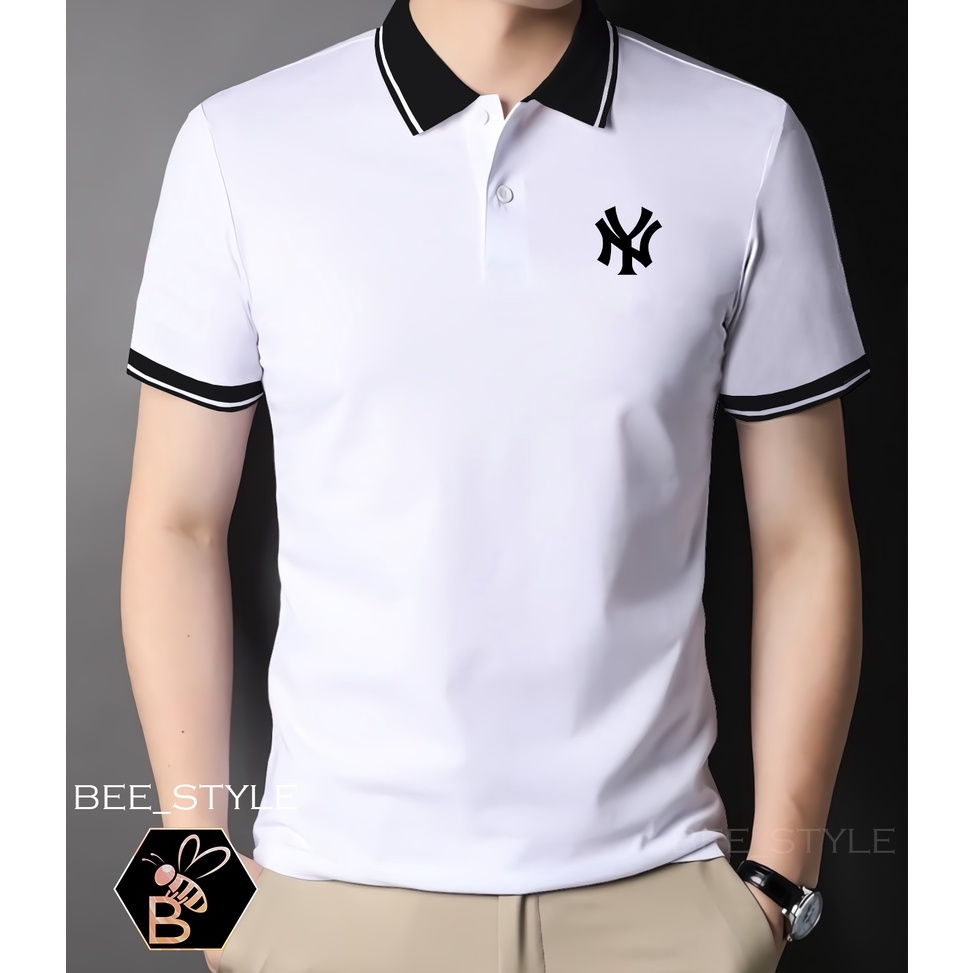 Recomended Kaos Kerah Kombi Logo NY  Kaos Pria Logo NY  Polo Shirt Kerah Kombi