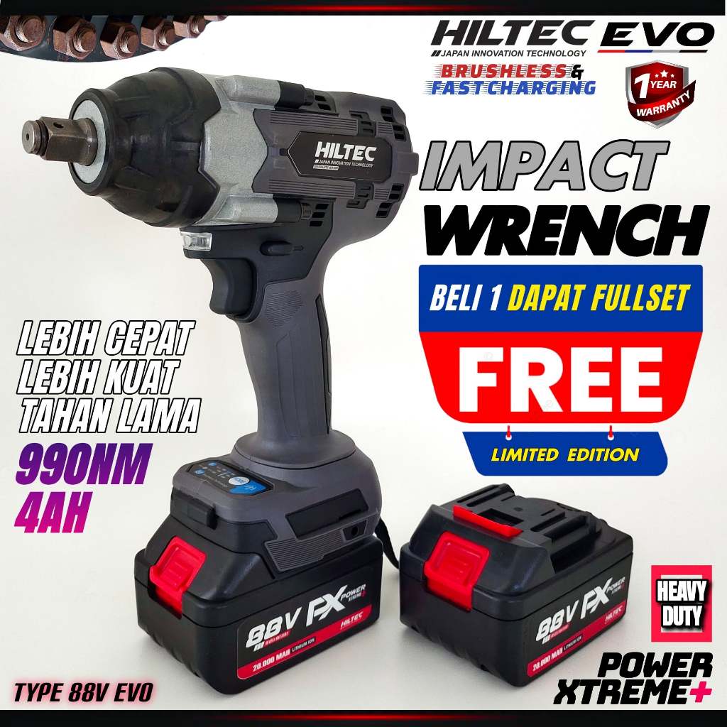PROMO MESIN CORDLESS DRILL IMPACT WRENCH Hiltec uchiha model Makita Bosch buka baut ban mobil motor