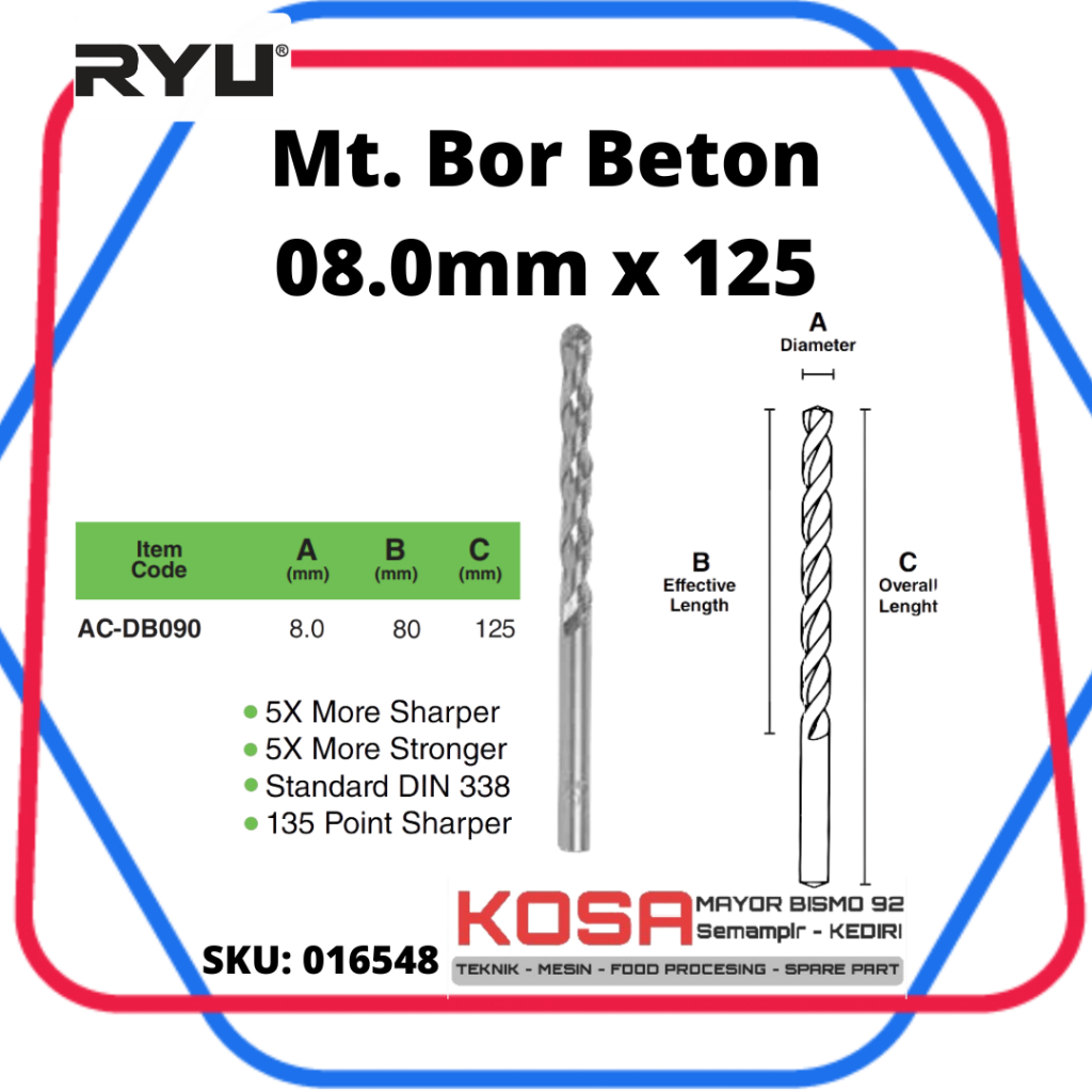 RYU MATA BOR BETON 8.0 mm Mata Bor Tembok RYU 8.0 mm